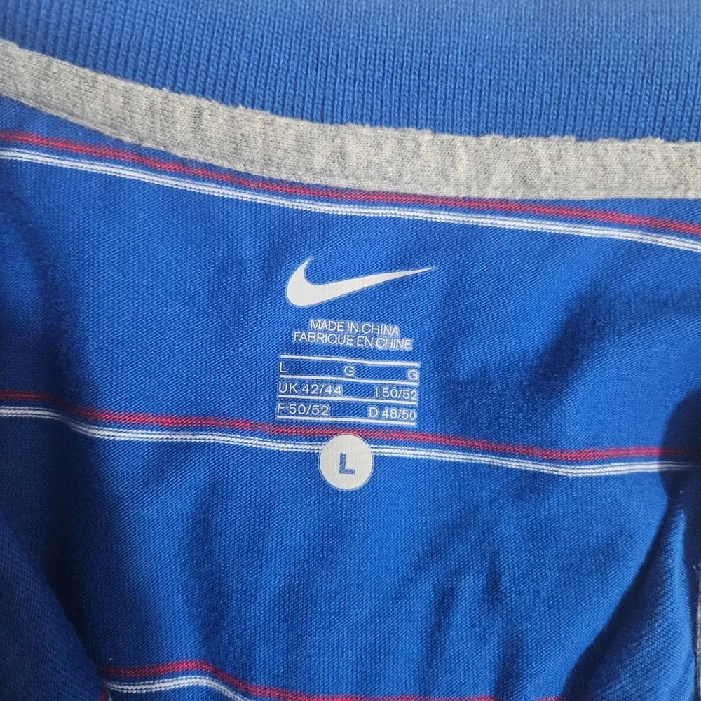 Nike Mens Blue Striped Short Sleeve Polo Shirt Large Swoosh Logo Casual Sport